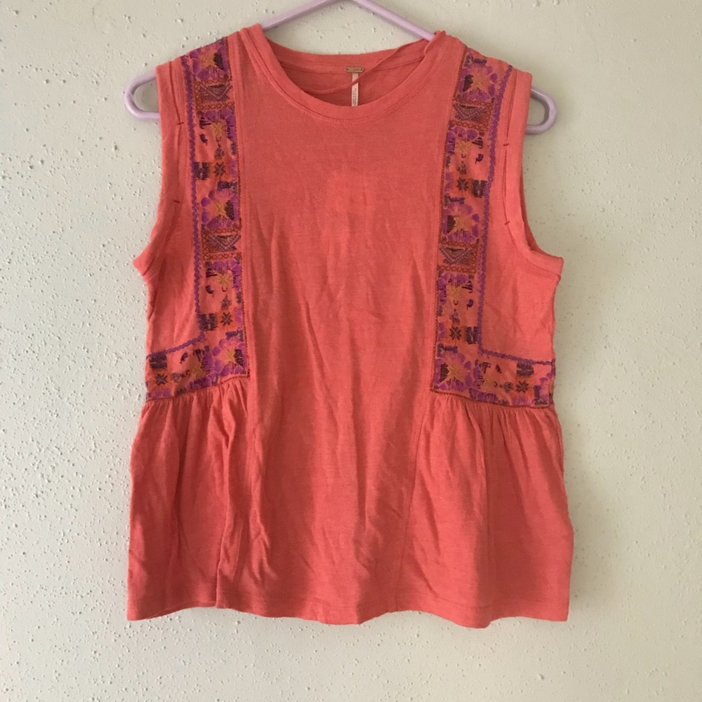 Free People Marcy Embroidered Top in Red Orange - Picture 3 of 6